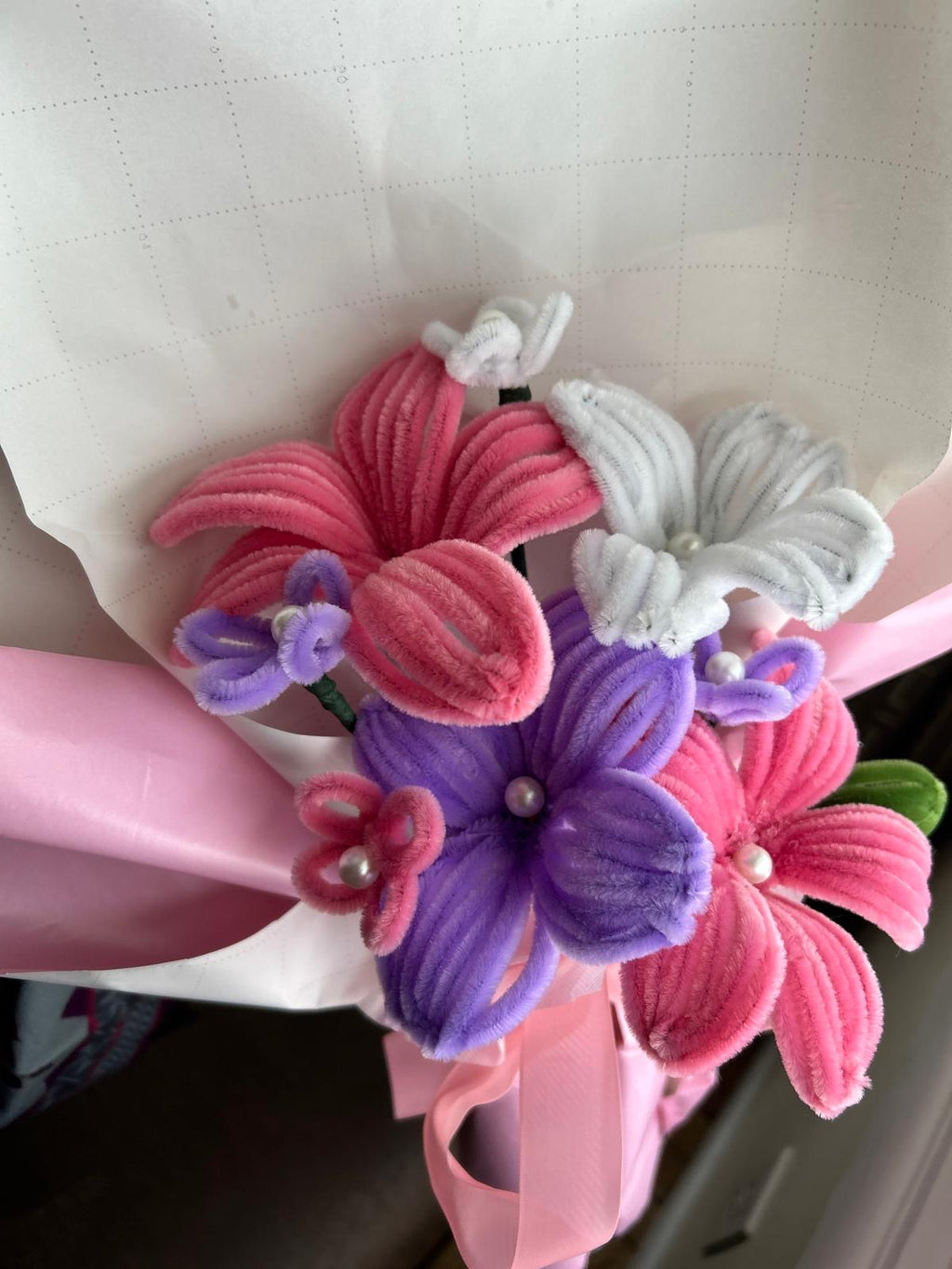 Handmade Pipe Cleaner Flower Bouquet – Pink & Purple Forever Flowers Gift
