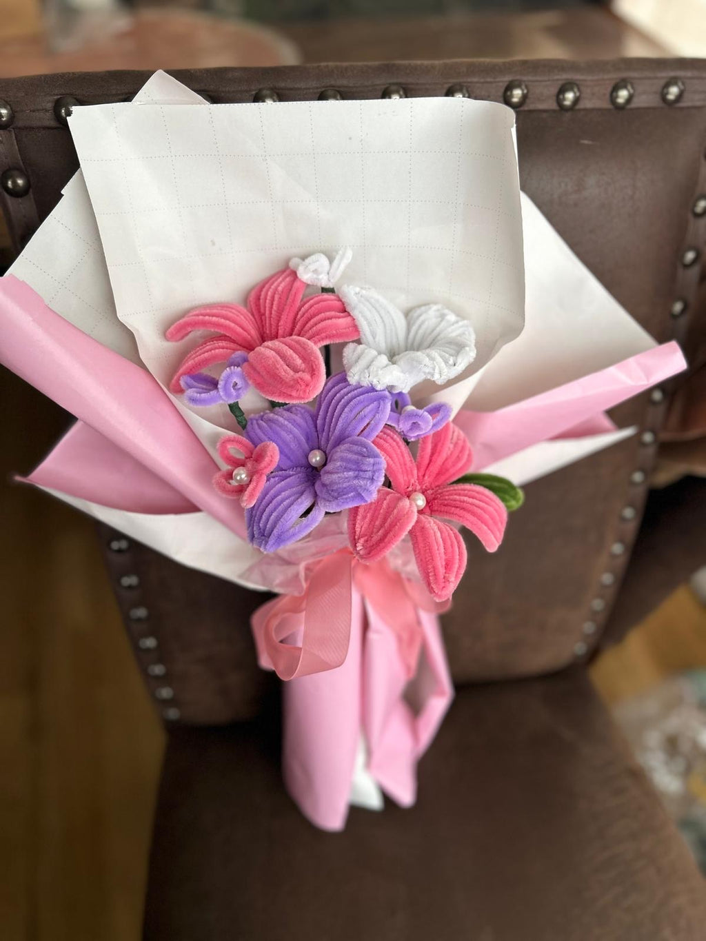 Handmade Pipe Cleaner Flower Bouquet – Pink & Purple Forever Flowers Gift