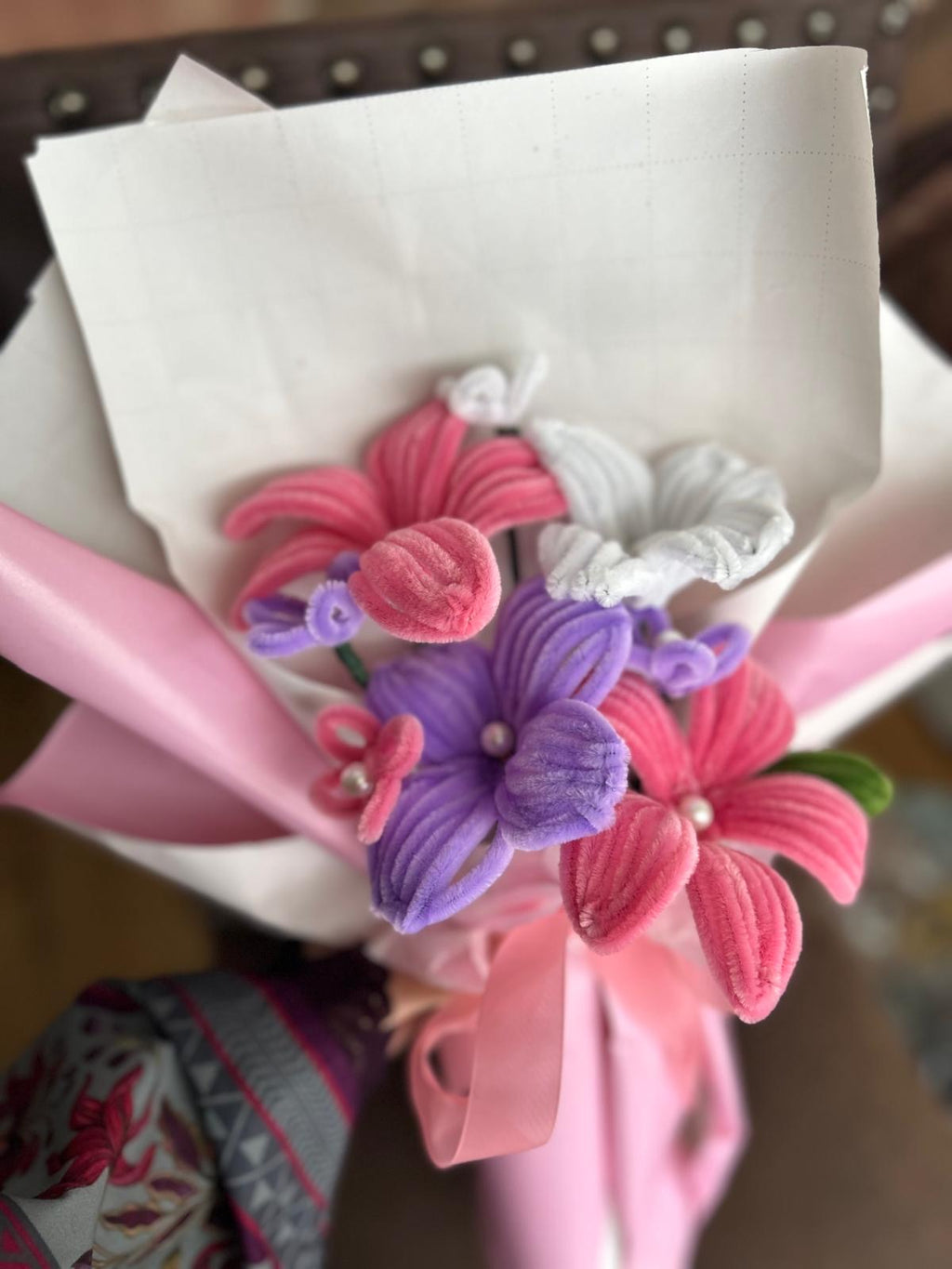 Handmade Pipe Cleaner Flower Bouquet – Pink & Purple Forever Flowers Gift