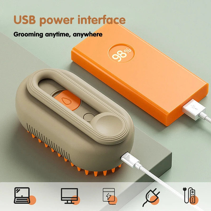3-in-1 Steam Grooming Brush for Cats & Dogs